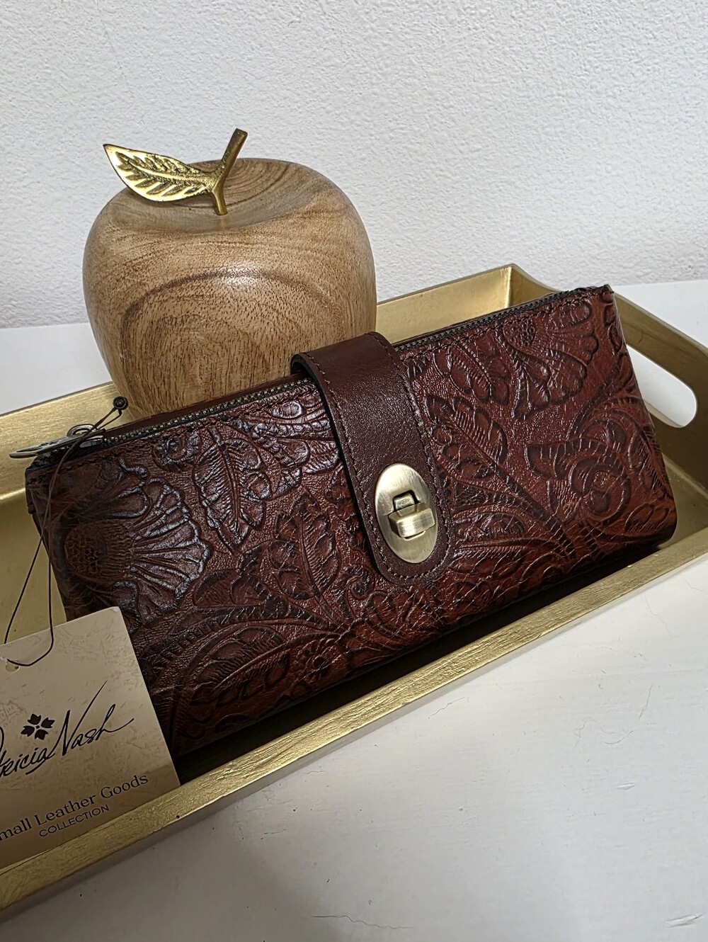 Patricia Nash Embossed Floral Leather Wallet - Dark Brown